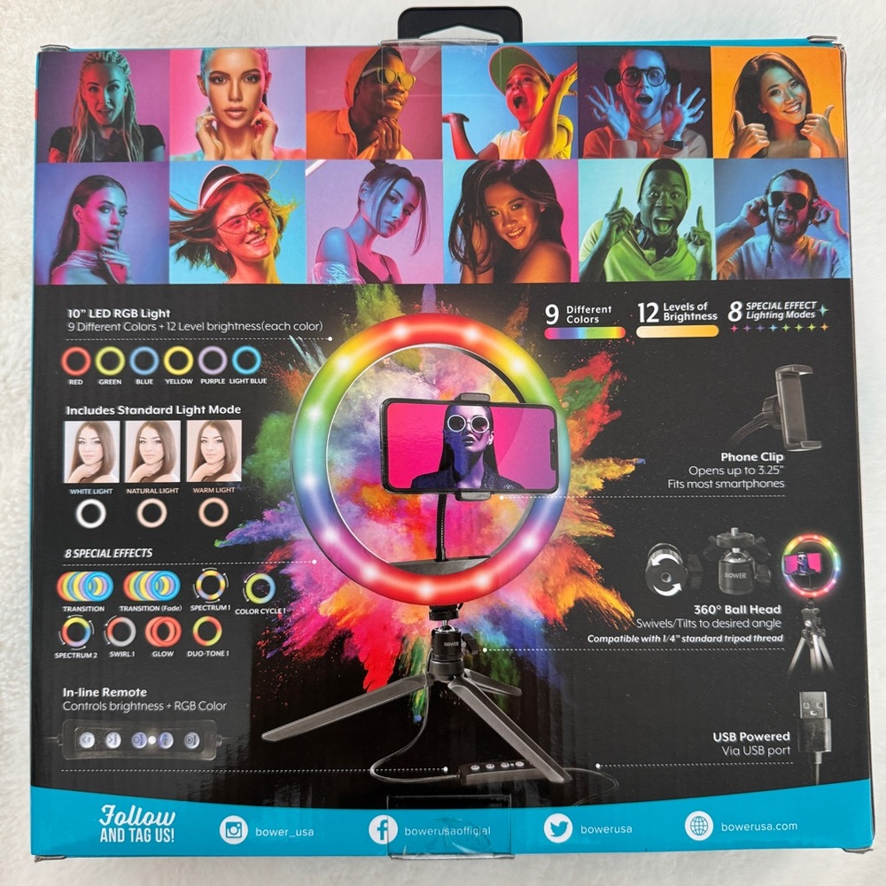 Bower 10 Inch RGB Ring Light with Tripod - NIB - Picture 3 of 11